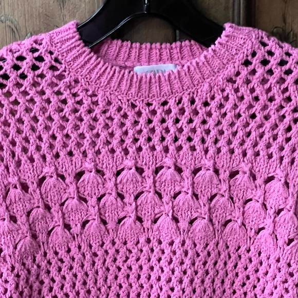 Zara Girls Bright Pink kids Open Knit cropped Crewneck Sweater 10/12 13/14 - Picture 6 of 17